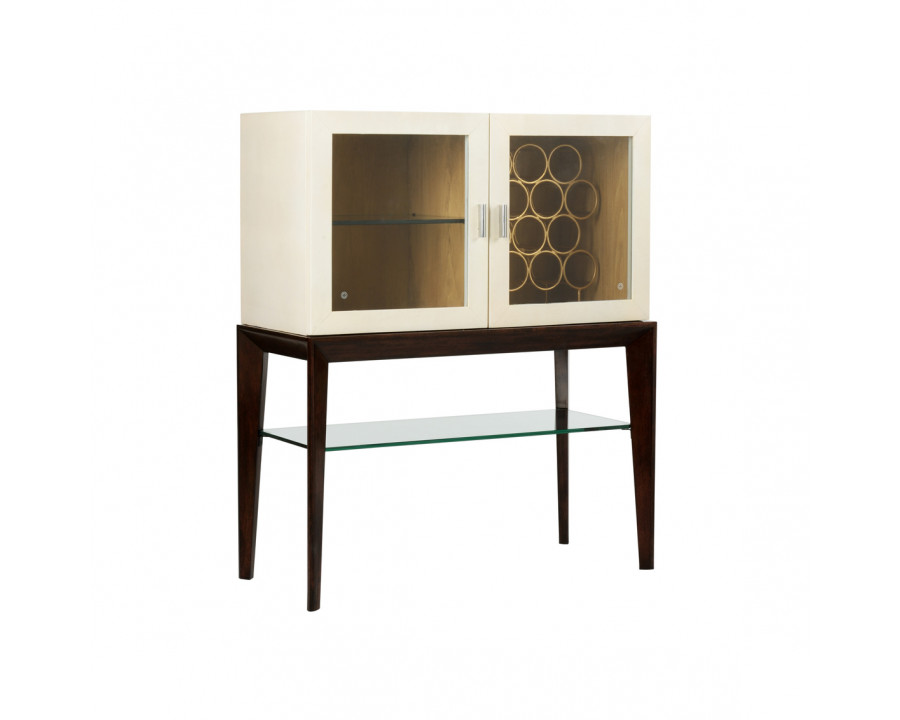 Wildwood - Sommelier Wine Cabinet in Dark Walnut/Off White/Clear, Wood/Shagreen/Glass