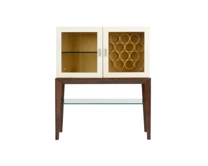 Wildwood™ Sommelier Wine Cabinet - Dark Walnut/Off White/Clear, Wood/Shagreen/Glass