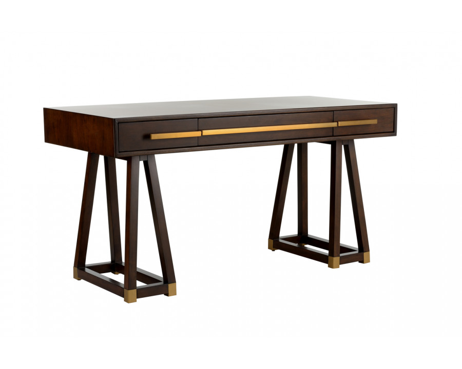 Wildwood Renzo Desk - Brown/Antique Brass, Wood