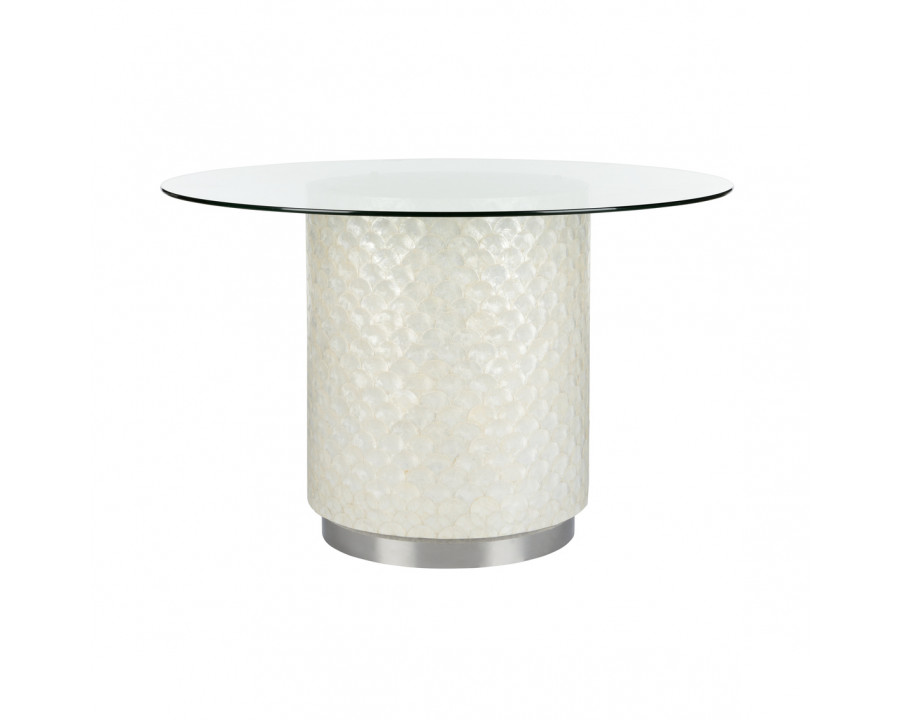 Wildwood - Samal Dining Table in Natural White/Clear, Wood/Capiz Shell/Glass