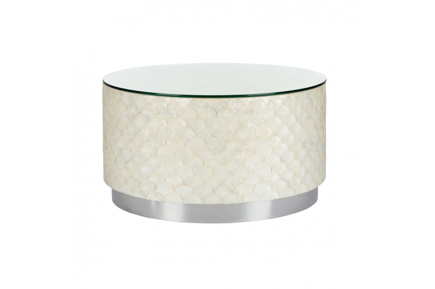 Wildwood™ Samal Cocktail Table - Natural White/Clear, Wood/Capiz Shell/Glass