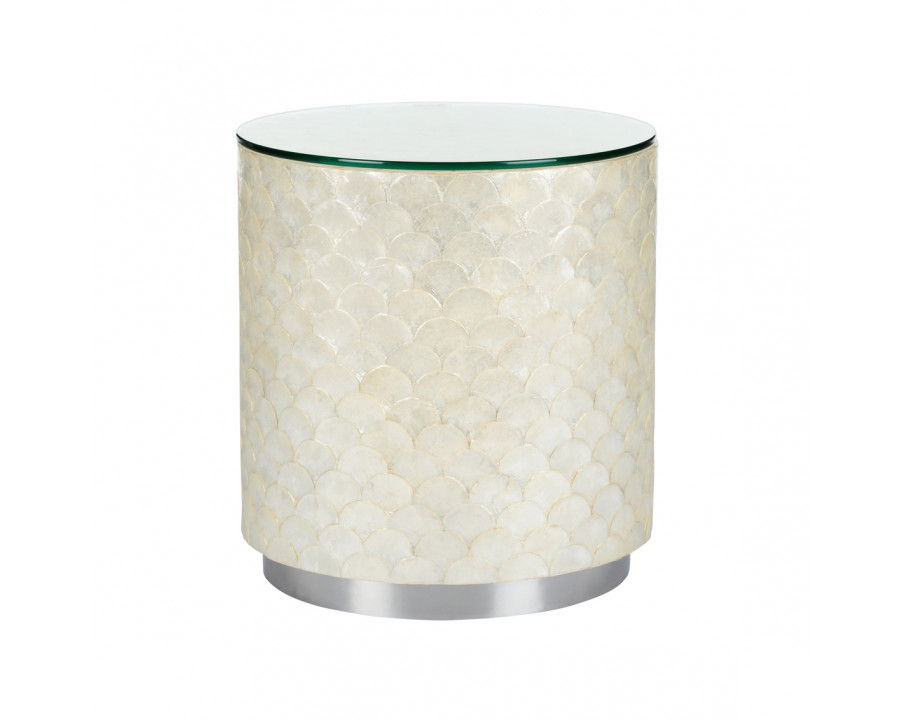 Wildwood - Samal Accent Table in Natural White/Clear, Wood/Capiz Shell/Glass