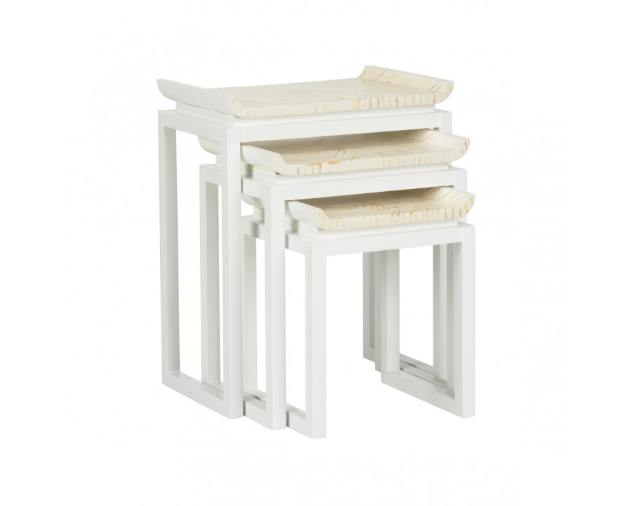 Wildwood - Koko Nesting Tables in White/Natural Brown/Cream, Wood/Coco Twig/Composite