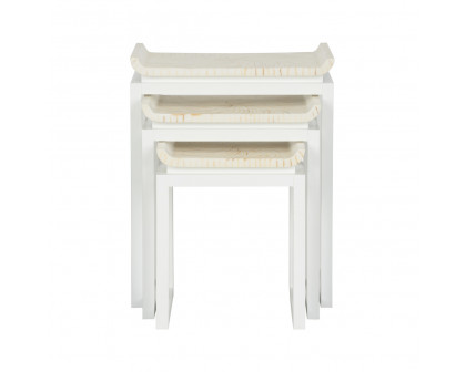 Wildwood - Koko Nesting Tables in White/Natural Brown/Cream, Wood/Coco Twig/Composite