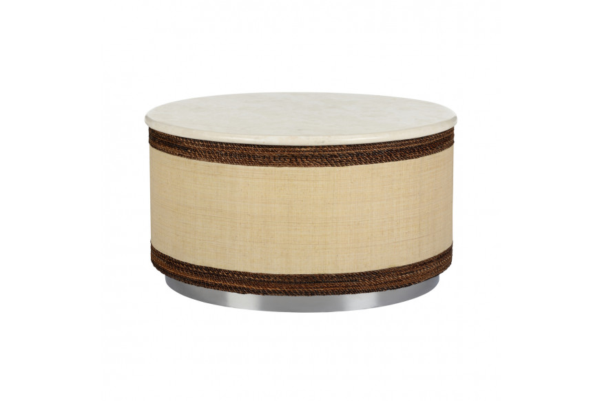 Wildwood™ Whidbey Cocktail Table - Natural Brown/Natural Cream, Wood/Raffia/Travertine