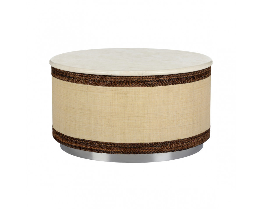 Wildwood - Whidbey Cocktail Table in Natural Brown/Natural Cream, Wood/Raffia/Travertine