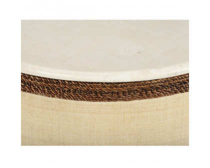 Wildwood - Whidbey Cocktail Table in Natural Brown/Natural Cream, Wood/Raffia/Travertine