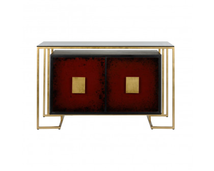 Wildwood - Makato Cabinet in Black/Gold Leaf/Red, Wood