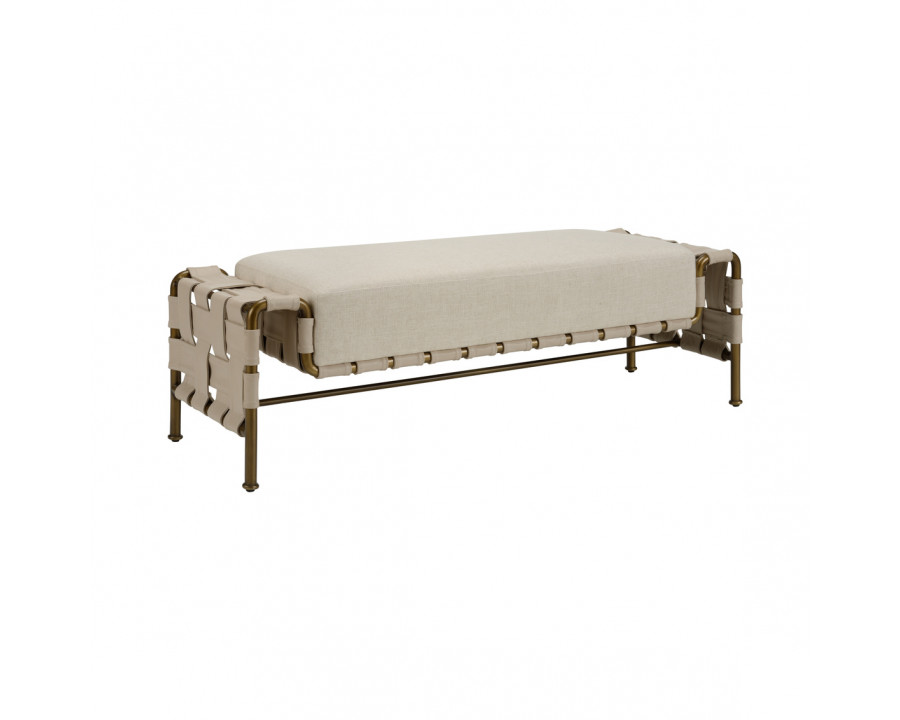 Wildwood - Mies Chaise in Natural/Antique Brass, Fabric/Leather/Metal