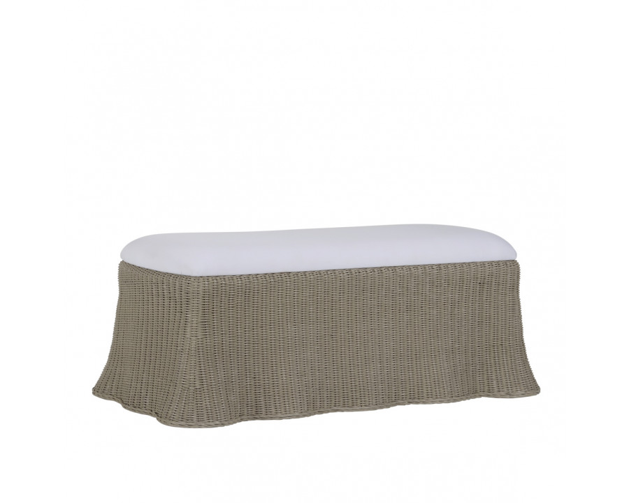 Wildwood - Savannah Bench in Gray/White, Wicker/Rattan/Fabric