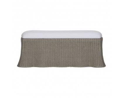 Wildwood - Savannah Bench in Gray/White, Wicker/Rattan/Fabric