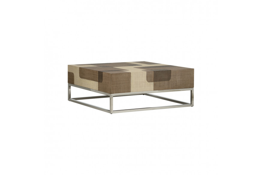 Wildwood™ Jacoby Cocktail Table - Brown/Cream, Raffia on Wood/Stainless Steel