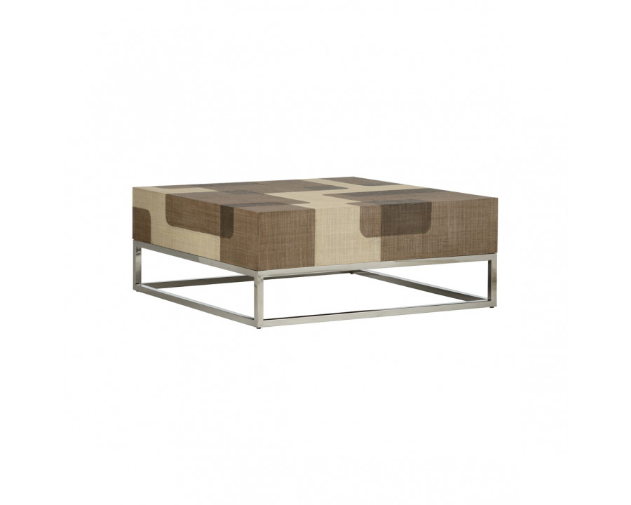 Wildwood - Jacoby Cocktail Table in Brown/Cream, Raffia on Wood/Stainless Steel