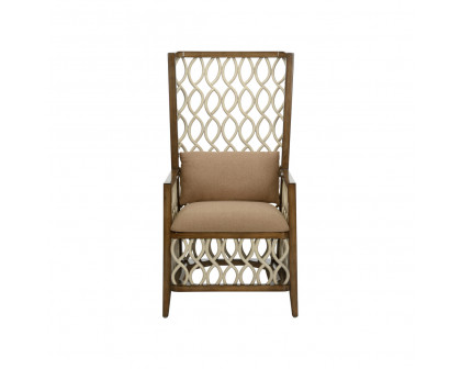 Wildwood - Ribadeo Chair in Brown/Cream/Brown, Wood/Rattan/Fabric