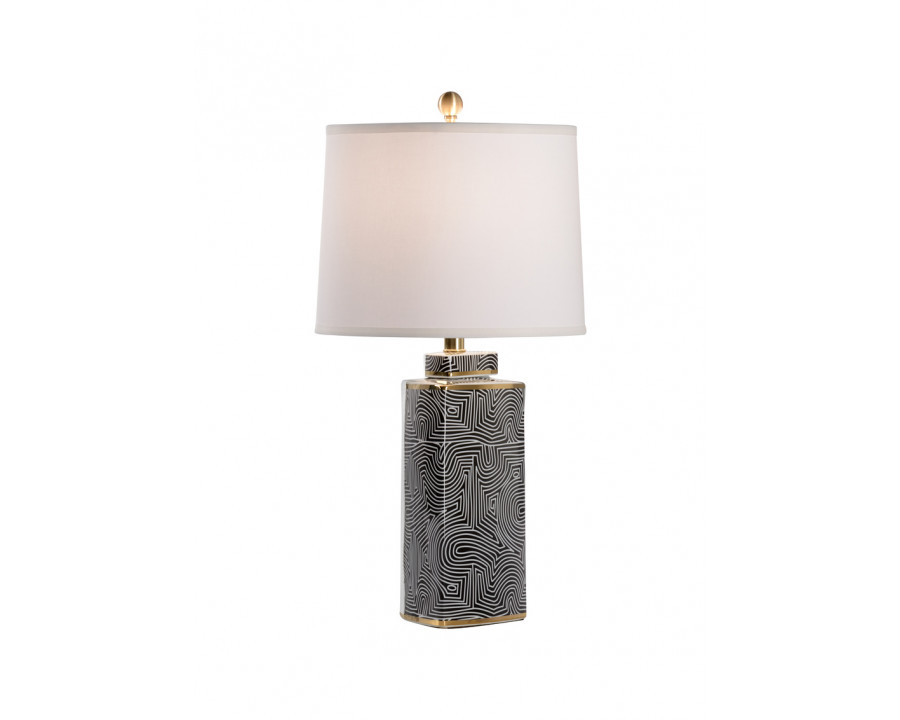 Wildwood - Triangular Geo Lamp in Black/White Glaze/Metallic Gold, Ceramic/Porcelain