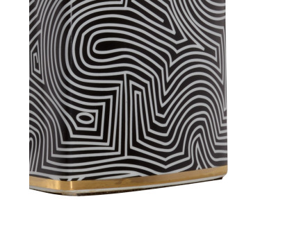 Wildwood - Triangular Geo Lamp in Black/White Glaze/Metallic Gold, Ceramic/Porcelain