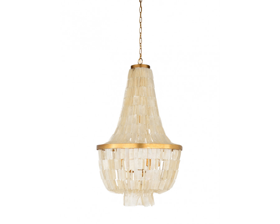 Wildwood - Ellison Chandelier in Antique Gold Leaf/Capiz/Natural White, Iron