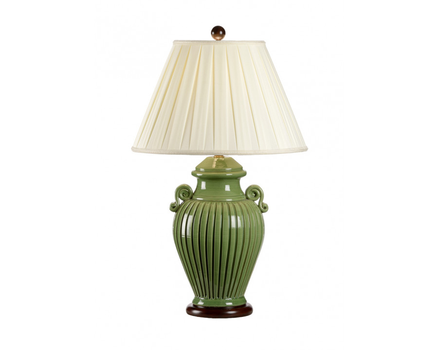 Wildwood - Fluted Jar Lamp in Green Glaze/Dark Mahogany, Ceramic/Porcelain