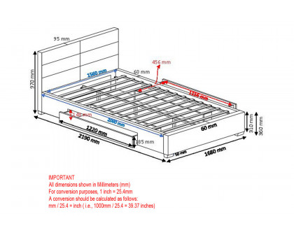 Worldwide Emilio 60" Queen Bed with Drawer - Charcoal