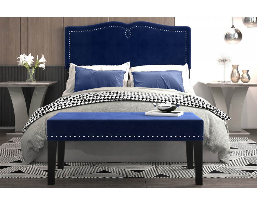 Worldwide Aurora 54"/60" Adjustable Headboard with Bench - Blue/Black