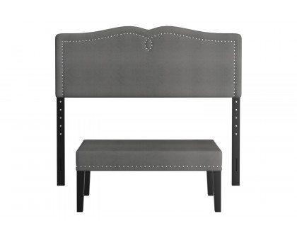 Worldwide Aurora 54"/60" Adjustable Headboard with Bench - Gray/Black