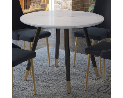 Worldwide Emery Round Dining Table - White Faux Marble/Black