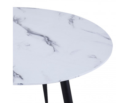 Worldwide Emery Round Dining Table - White Faux Marble/Black