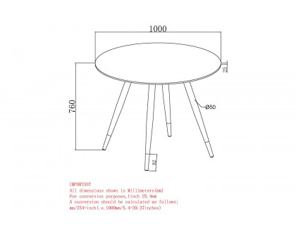 Worldwide Emery Round Dining Table - White Faux Marble/Black