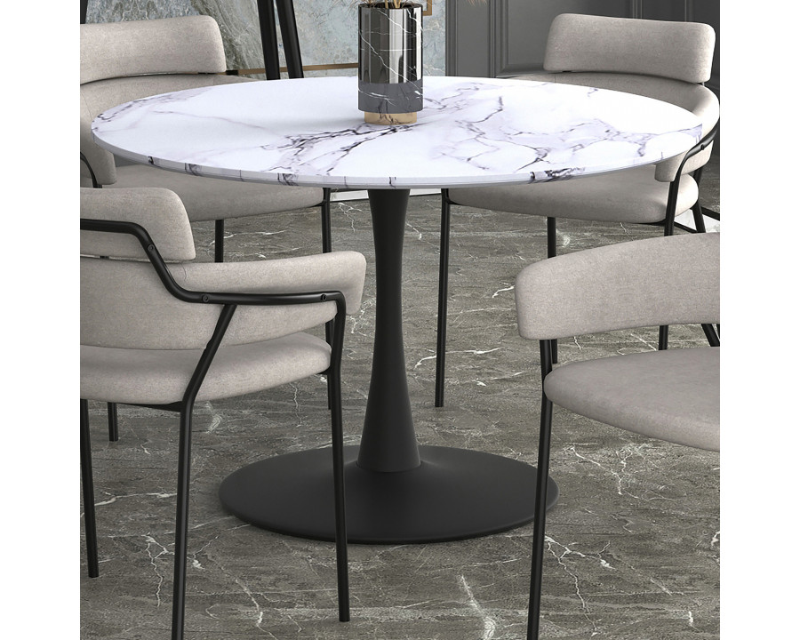 Worldwide Zilo 48" Round Pedestal Dining Table - White Faux Marble/Black