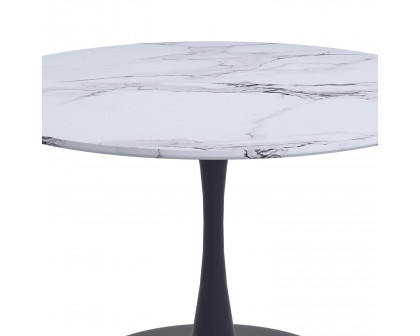 Worldwide Zilo 48" Round Pedestal Dining Table - White Faux Marble/Black