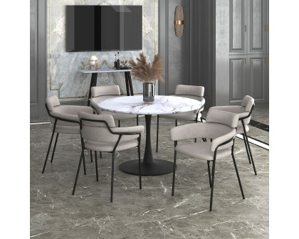 Worldwide Zilo 48" Round Pedestal Dining Table - White Faux Marble/Black