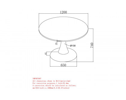 Worldwide Zilo 48" Round Pedestal Dining Table - White Faux Marble/Black