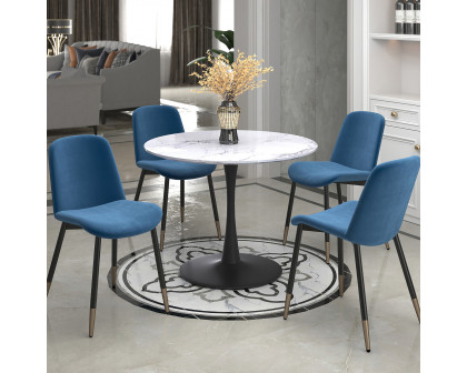 Worldwide Zilo 40" Round Pedestal Dining Table - White Faux Marble/Black