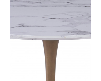 Worldwide Zilo 48" Round Pedestal Dining Table - White Faux Marble/Aged Gold