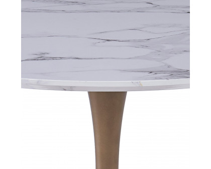 Worldwide Zilo 40" Round Pedestal Dining Table - White Faux Marble/Aged Gold