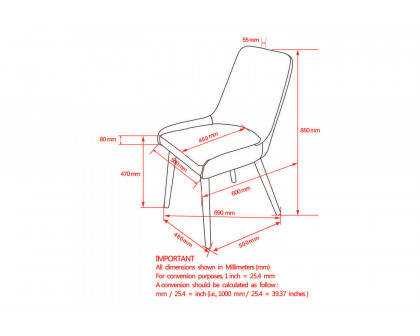 Worldwide Mia Side Chair Set of 2 - Dark Gray/Gray Leg