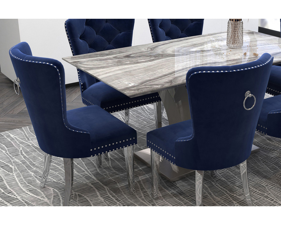 Worldwide Hollis Side Chair Set of 2 - Navy/Chrome