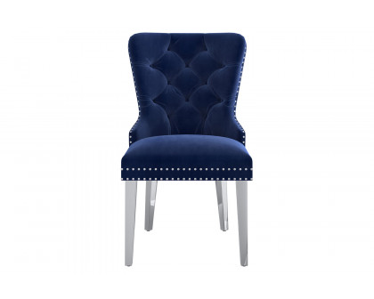 Worldwide Hollis Side Chair Set of 2 - Navy/Chrome