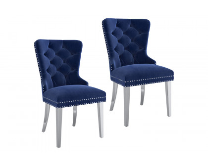 Worldwide Hollis Side Chair Set of 2 - Navy/Chrome