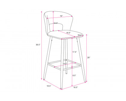 Worldwide Camille 26" Counter Stool Set of 2 - Charcoal/Black