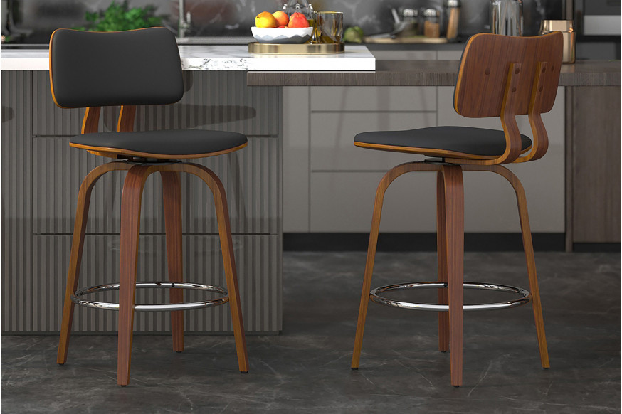 Worldwide™ Zuni 26" Counter Stool with Swivel - Black/Walnut