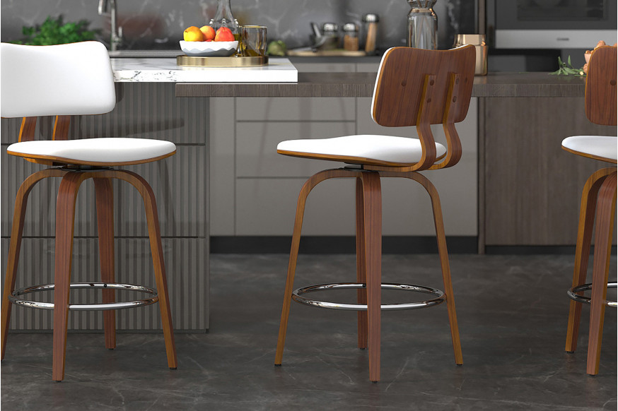 Worldwide™ Zuni 26" Counter Stool with Swivel - White/Walnut