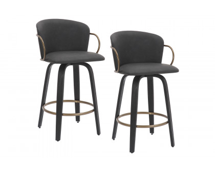 Worldwide Lawson 26" Counter Stool with Swivel Set of 2 - Charcoal/Black/Aged Gold