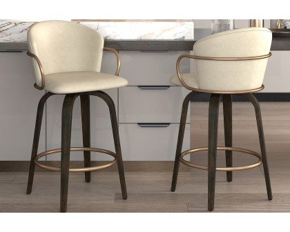 Worldwide Lawson 26" Counter Stool with Swivel Set of 2 - Ivory/Brown/Aged Gold