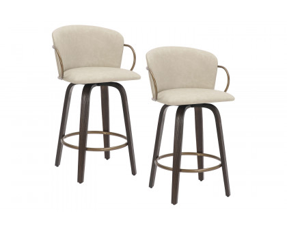 Worldwide Lawson 26" Counter Stool with Swivel Set of 2 - Ivory/Brown/Aged Gold