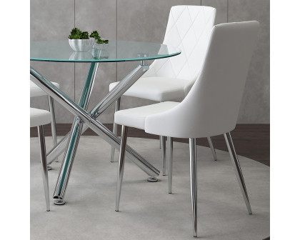 Worldwide Solara/Devo Dining Set of 5 - Chrome Table/White Chair