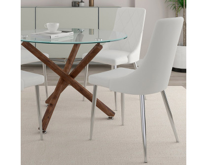 Worldwide Rocca/Devo Dining Set of 5 - Walnut Table/White Chair