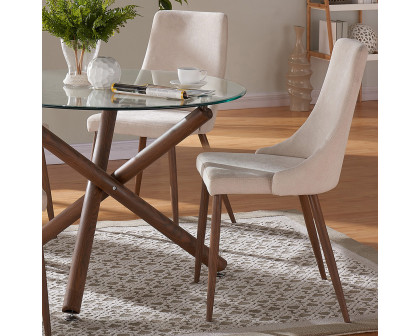 Worldwide Rocca/Cora Dining Set of 5 - Walnut Table/Beige Chair