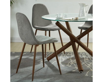 Worldwide Rocca/Lyna Dining Set of 5 - Walnut Table/Gray Chair