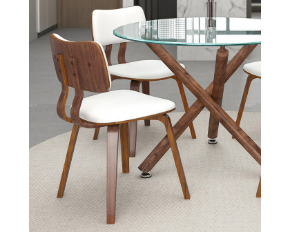 Worldwide Rocca/Zuni Dining Set of 5 - Walnut Table/White Chair